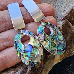 Designer Jewelry Chan Loo For Free People Earrings Rhodium Hoop Natural Abalone